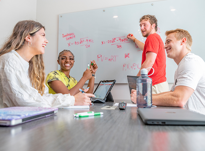 Group of young adults studying